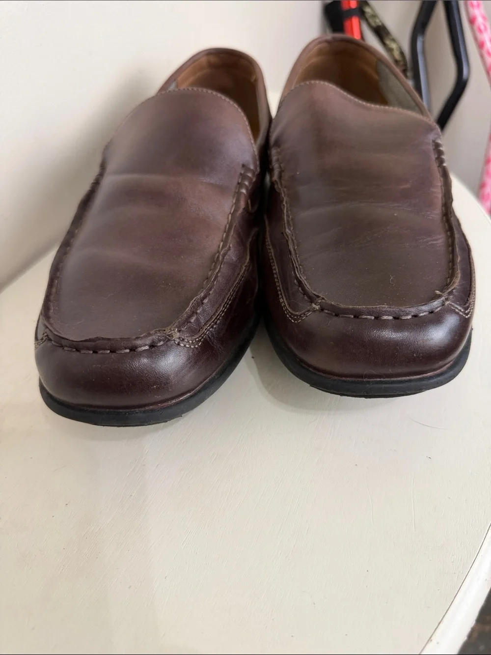 (2385) Nunn Bush Men's Chocolate Brown Leather Slip-On Loafers, Size: 10M
